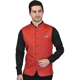 PrintCulture Men Solid Red Cotton Blend Nehru Jacket - Jackets & Coats | Buy online on ZillyBuy