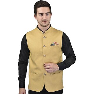PrintCulture Men Self Design Yellow Cotton Blend Nehru Jacket - Jackets & Coats | Buy online on ZillyBuy