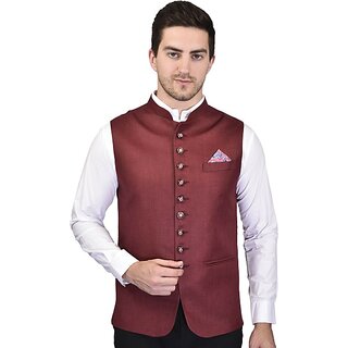 PrintCulture Men Self Design Brown Cotton Blend Nehru Jacket - Jackets & Coats | Buy online on ZillyBuy