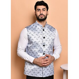 PrintCulture Men Printed Silver Cotton Blend Nehru Jacket - Jackets & Coats | Buy online on ZillyBuy
