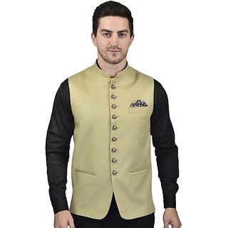PrintCulture Men Solid Green Cotton Blend Nehru Jacket - Jackets & Coats | Buy online on ZillyBuy