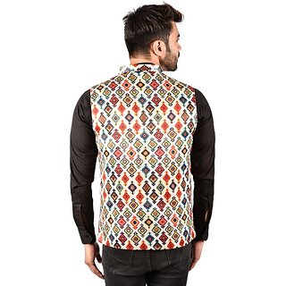 PrintCulture Men Printed Multicolor Cotton Blend Nehru Jacket