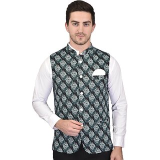 PrintCulture Men Printed Black Cotton Blend Nehru Jacket - Jackets & Coats | Buy online on ZillyBuy