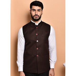 PrintCulture Men Solid Brown Cotton Blend Nehru Jacket - Jackets & Coats | Buy online on ZillyBuy