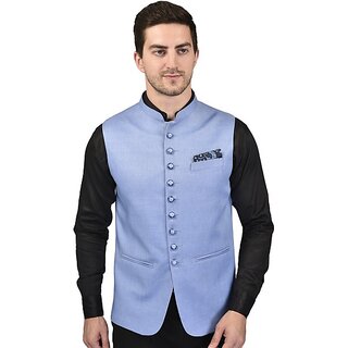 PrintCulture Men Solid Blue Cotton Blend Nehru Jacket - Jackets & Coats | Buy online on ZillyBuy