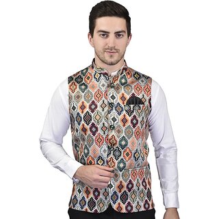 PrintCulture Men Printed Multicolor Cotton Blend Nehru Jacket - Jackets & Coats | Buy online on ZillyBuy