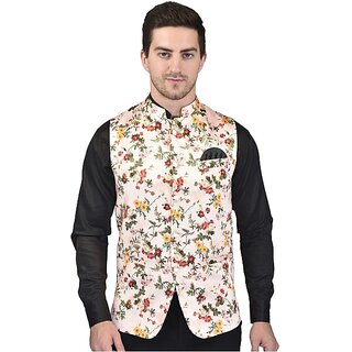 PrintCulture Men Floral Red Cotton Blend Nehru Jacket - Jackets & Coats | Buy online on ZillyBuy