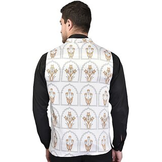 PrintCulture Men Printed White Cotton Blend Nehru Jacket - Jackets & Coats | Buy online on ZillyBuy