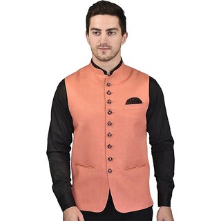 PrintCulture Men Solid Orange Cotton Blend Nehru Jacket - Jackets & Coats | Buy online on ZillyBuy