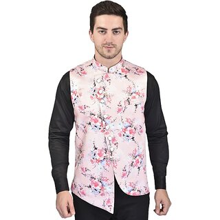 PrintCulture Men Printed Pink Cotton Blend Nehru Jacket - Jackets & Coats | Buy online on ZillyBuy