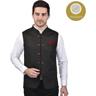 PrintCulture Men Solid Black Cotton Blend Nehru Jacket - Jackets & Coats | Buy online on ZillyBuy