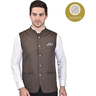 PrintCulture Men Self Design Brown Cotton Blend Nehru Jacket - Jackets & Coats | Buy online on ZillyBuy