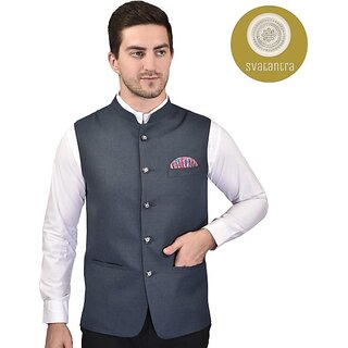 PrintCulture Men Solid Blue Cotton Blend Nehru Jacket - Jackets & Coats | Buy online on ZillyBuy