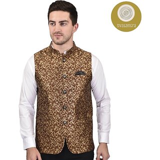 PrintCulture Men Printed Brown Cotton Blend Nehru Jacket - Jackets & Coats | Buy online on ZillyBuy