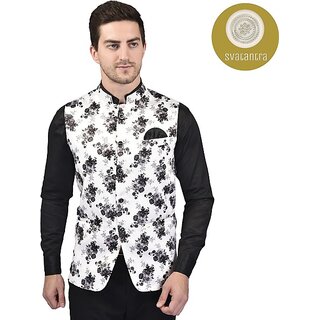 PrintCulture Men Printed Black Cotton Blend Nehru Jacket - Jackets & Coats | Buy online on ZillyBuy