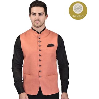 PrintCulture Men Solid Orange Cotton Blend Nehru Jacket - Jackets & Coats | Buy online on ZillyBuy