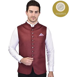 PrintCulture Men Self Design Brown Cotton Blend Nehru Jacket - Jackets & Coats | Buy online on ZillyBuy
