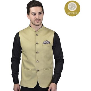 PrintCulture Men Solid Beige Cotton Blend Nehru Jacket - Jackets & Coats | Buy online on ZillyBuy