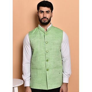 PrintCulture Men Solid Green Cotton Blend Nehru Jacket - Jackets & Coats | Buy online on ZillyBuy
