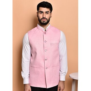 PrintCulture Men Solid Pink Cotton Blend Nehru Jacket - Jackets & Coats | Buy online on ZillyBuy