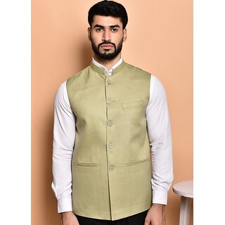 PrintCulture Men Solid Beige Cotton Blend Nehru Jacket - Jackets & Coats | Buy online on ZillyBuy