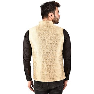 PrintCulture Men Woven Design Beige Cotton Blend Nehru Jacket - Jackets & Coats | Buy online on ZillyBuy