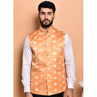 PrintCulture Men Printed Orange Cotton Blend Nehru Jacket - Jackets & Coats | Buy online on ZillyBuy