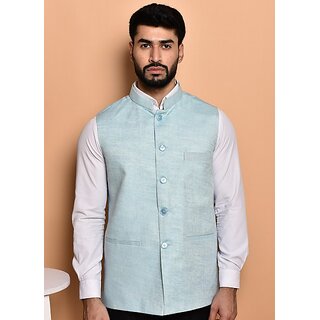 PrintCulture Men Solid Blue Cotton Blend Nehru Jacket - Jackets & Coats | Buy online on ZillyBuy