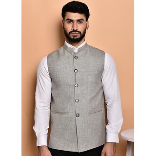 PrintCulture Men Solid Grey Cotton Blend Nehru Jacket - Jackets & Coats | Buy online on ZillyBuy
