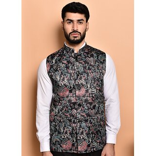 PrintCulture Men Printed Black Cotton Blend Nehru Jacket - Jackets & Coats | Buy online on ZillyBuy