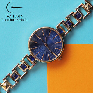 new arrival bracelet stylish design blue diamond belt rose gold classic watches analog watch for girls