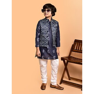 PrintCultr Boys Festive & Party Kurta, Waistcoat and Pyjama Set (Dark Blue Pack of 3) - Kurtas & Kurta Sets | Buy online on ZillyBuy