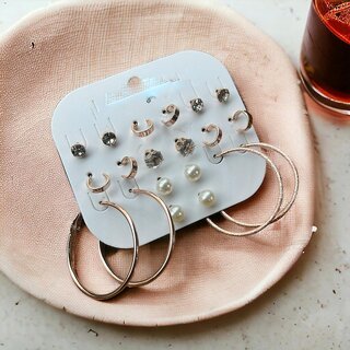 minha pack of 9 earring antique stud hanging bali 