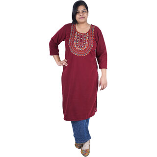 Kid Kupboard Cotton Women A-Line Kurta, Maroon, Full-Sleeves, XL-Xtra Large KIDS7279 - Kurtas & Kurta Sets | Buy online on ZillyBuy