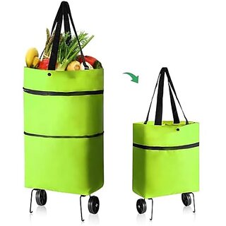 Foldable Shopping Trolley Bag with Wheels Waterproof Folding Travel Luggage Bag/Vegetable Grocery Shopping Trolley Carry Bag Outdoor Travel Bag for Girls Women Men - Handbags | Buy online on ZillyBuy