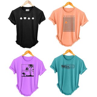 (Pack Of 4) Fashlook Printed T-Shirts for Men - Stylish & Comfortable Casual Wear (Multicolor)