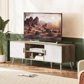 TV Stand for 55 Inch TV, Entertainment Center with Adjustable Shelf, 2 Cabinets, TV Console Table, Media Console, Solid