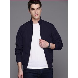 Fashlook Bomber Solid Full Sleeve Blue Jacket for Mens