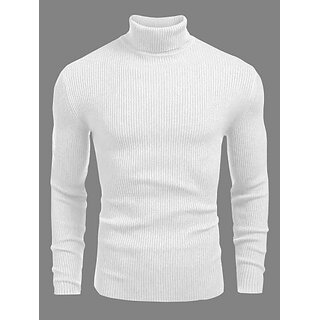 fashlook striped high neck pure cotton casual white full sleeve t shirt for mens