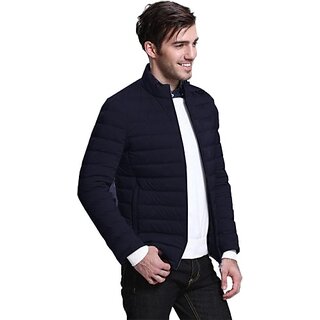 Fashlook Fluffy Solid Full Sleeve Navy Blue Jacket for Mens - Jackets & Coats | Buy online on ZillyBuy