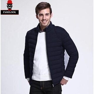 Fashlook Fluffy Solid Full Sleeve Navy Blue Jacket for Mens - Jackets & Coats | Buy online on ZillyBuy