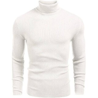 fashlook solid high neck cotton blend casual white full sleeve t shirt for mens