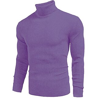 Fashlook Solid High Neck Wool Blend Casual Purple Full Sleeve T-Shirt For Mens