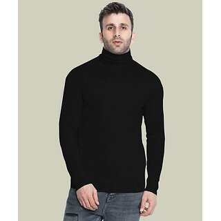 Fashlook Solid High Neck Cotton Blend Casual Black Full Sleeve T-Shirt For Mens