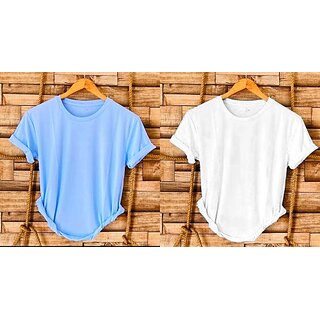 Fashlook Solid Round Neck Polyester Casual White Half Sleeve T-Shirt For Mens (Pack of 2)