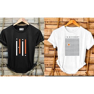 Fashlook Printed Round Neck Polyester Casual Multicolor Half Sleeve T-Shirt For Mens (Pack of 2)