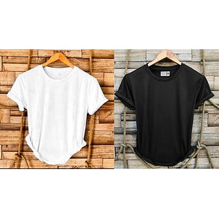 Fashlook Solid Round Neck Polyester Casual White Half Sleeve T-Shirt For Mens (Pack of 2)