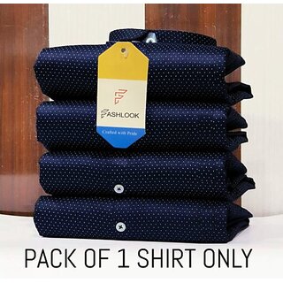 Fashlook Printed Curved Collar Regular Fit Cotton Blend Formal Navy Shirt For Mens