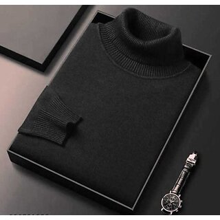 Fashlook Solid Black Full Sleeve Sweaters For Mens black M