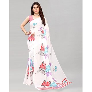 SVB Saree White And Red Colour Georgette Printed Saree - Sarees | Buy online on ZillyBuy